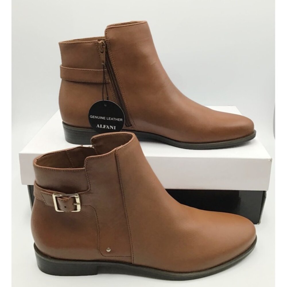 Alfani Step n Flex Genuine Leather Boots Womens 9.5 Cognac Brown Ankle Bootie - Picture 5 of 13